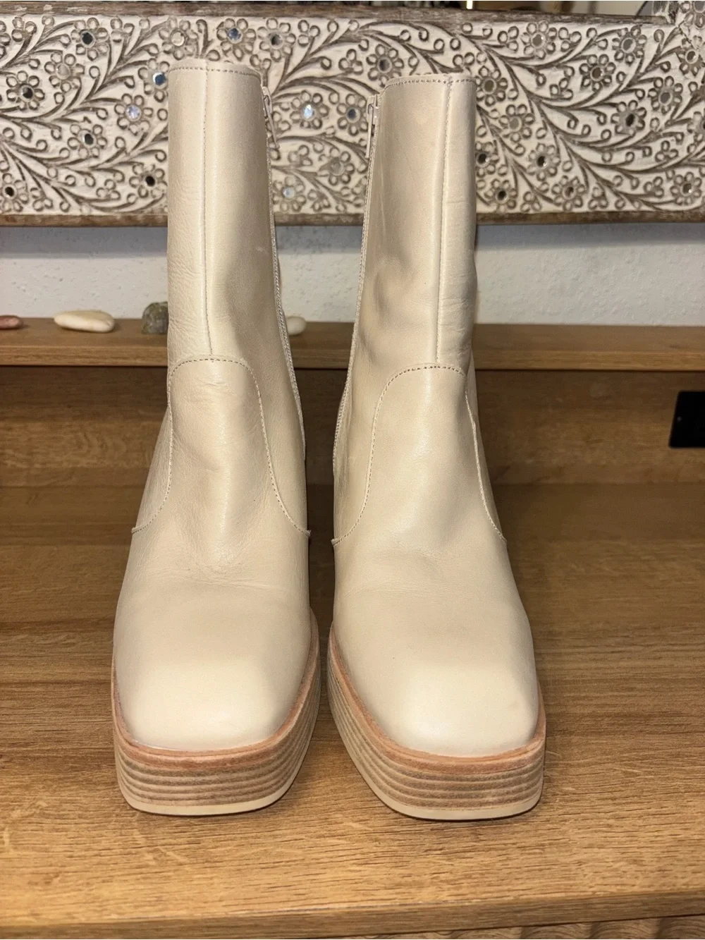 NEW Free People Cream Ruby Platform Ankle Boots
